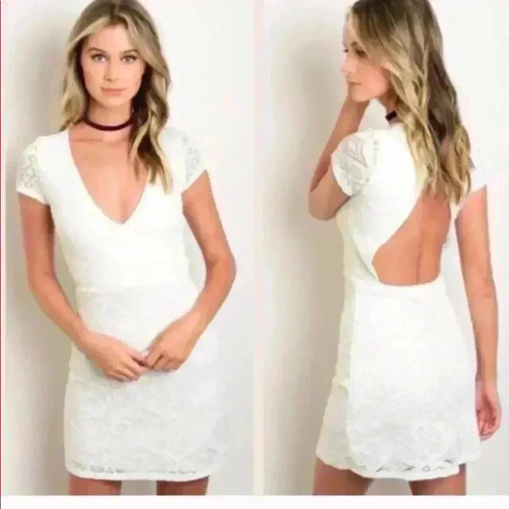 NEW Ivory mini lace dress with exposed back